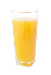 Photo of Tasty mango juice in glass isolated on white