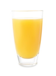 Photo of Tasty mango juice in glass isolated on white