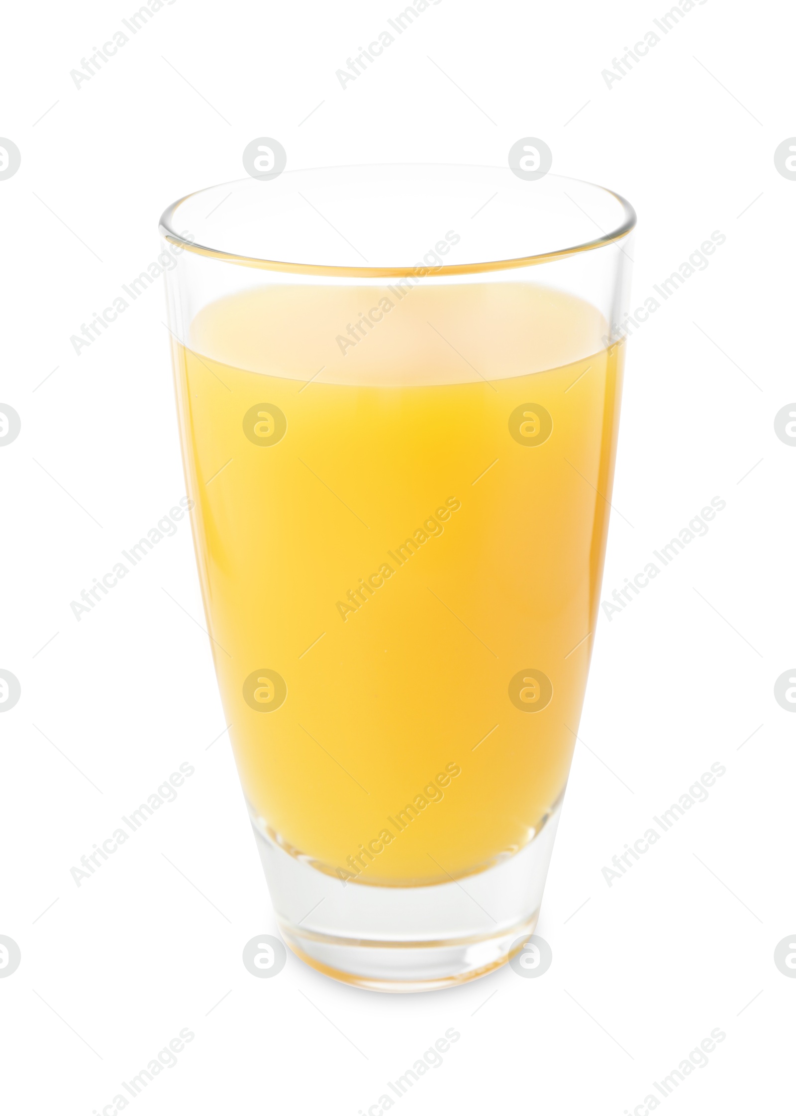 Photo of Tasty mango juice in glass isolated on white