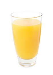 Photo of Tasty mango juice in glass isolated on white