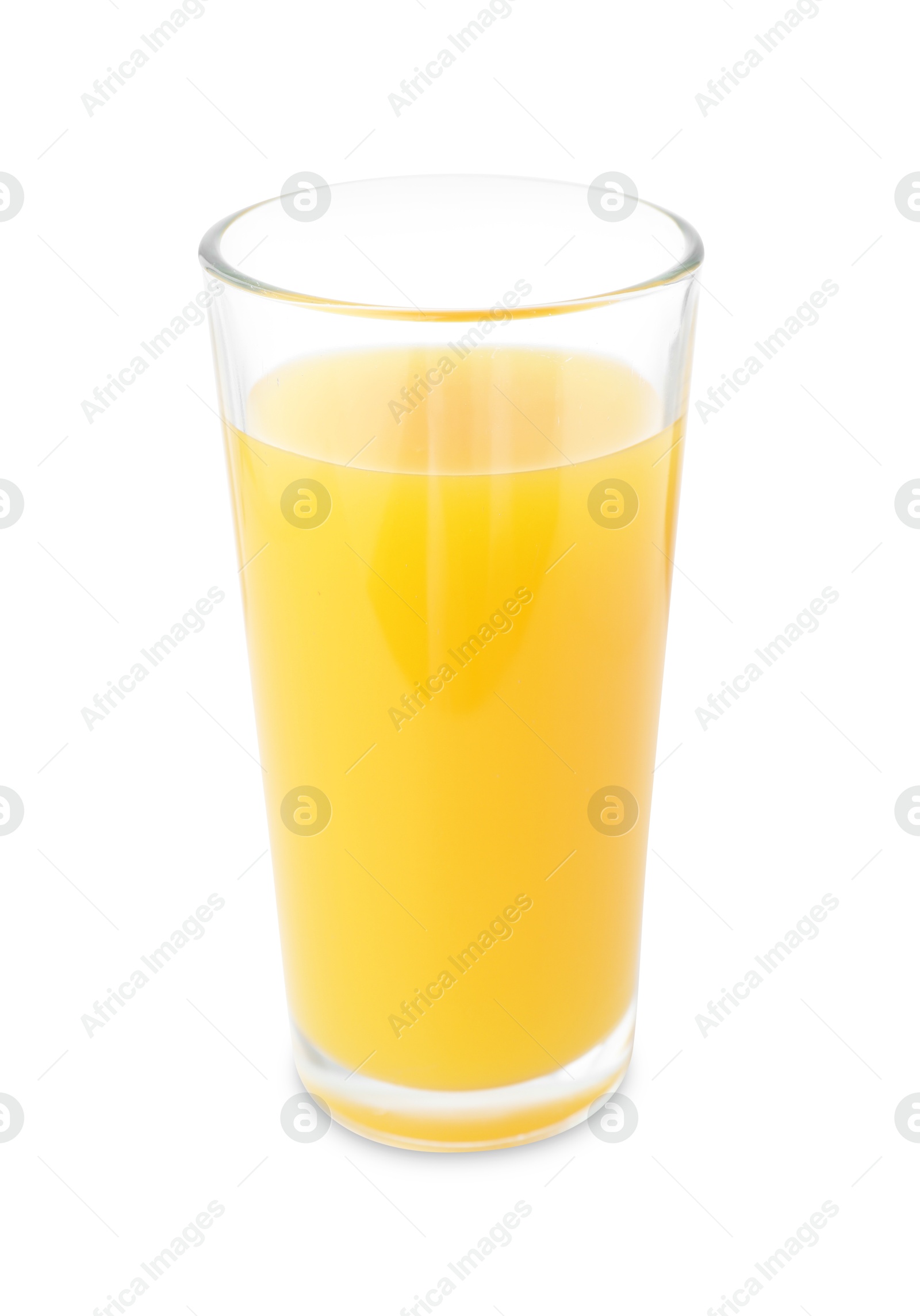 Tasty mango juice in glass isolated on white Photo of Tasty mango juice in glass isolated on white