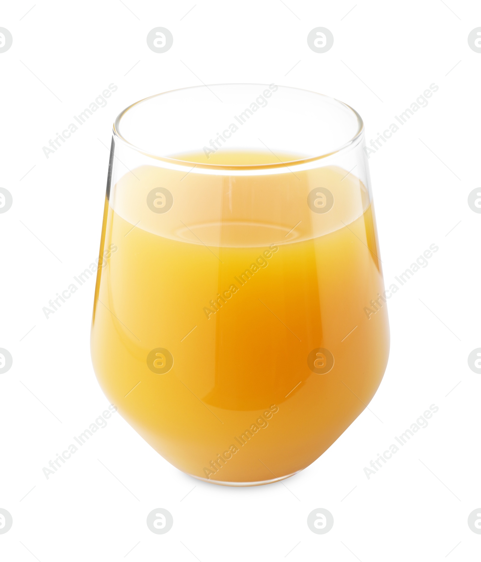 Tasty mango juice in glass isolated on white Photo of Tasty mango juice in glass isolated on white