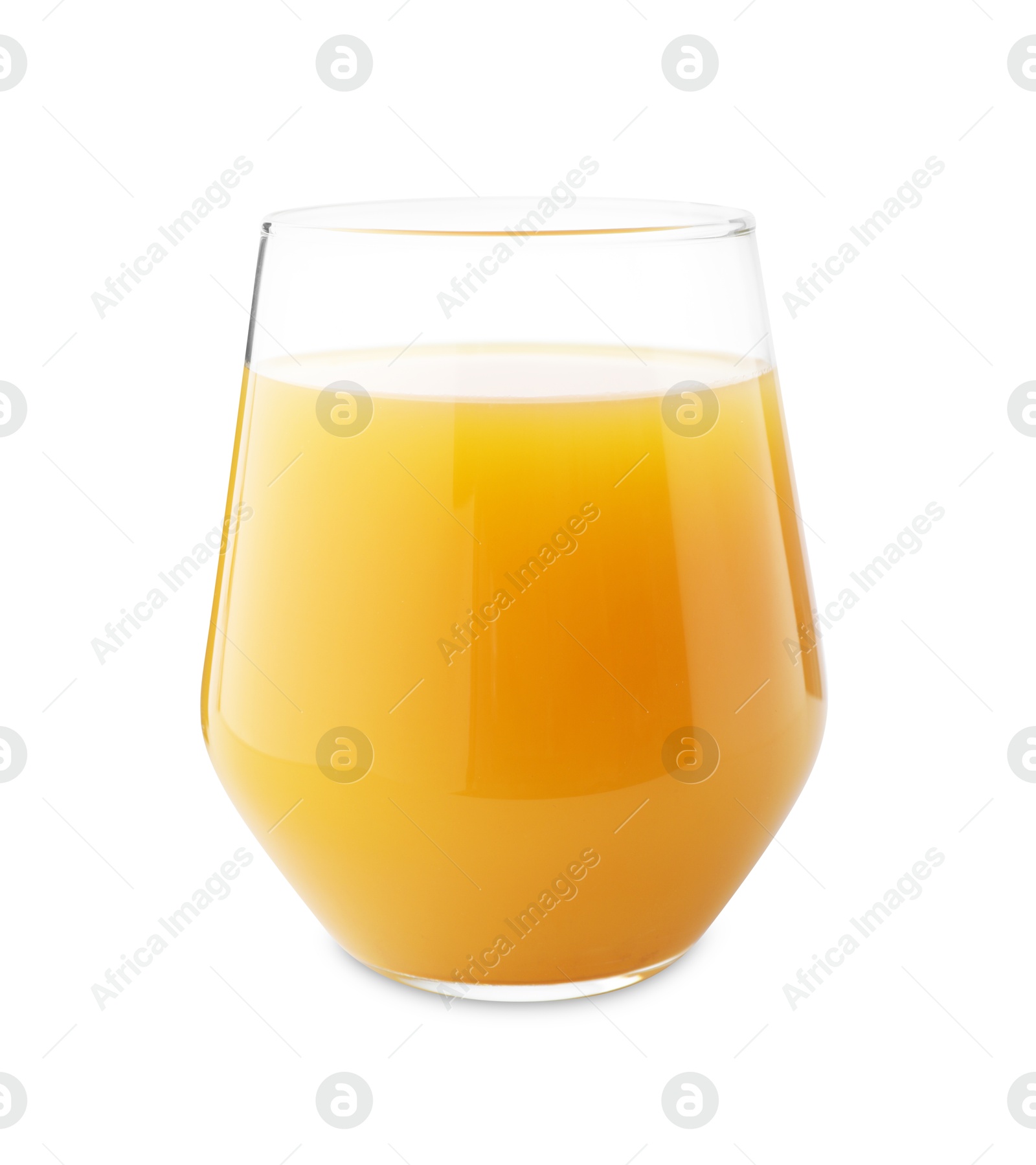 Tasty mango juice in glass isolated on white Photo of Tasty mango juice in glass isolated on white
