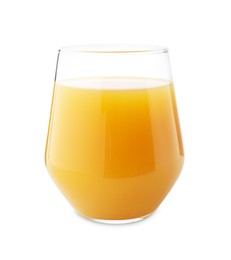 Photo of Tasty mango juice in glass isolated on white