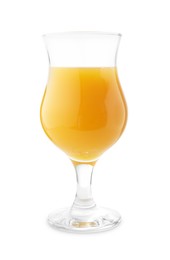 Photo of Tasty mango juice in glass isolated on white