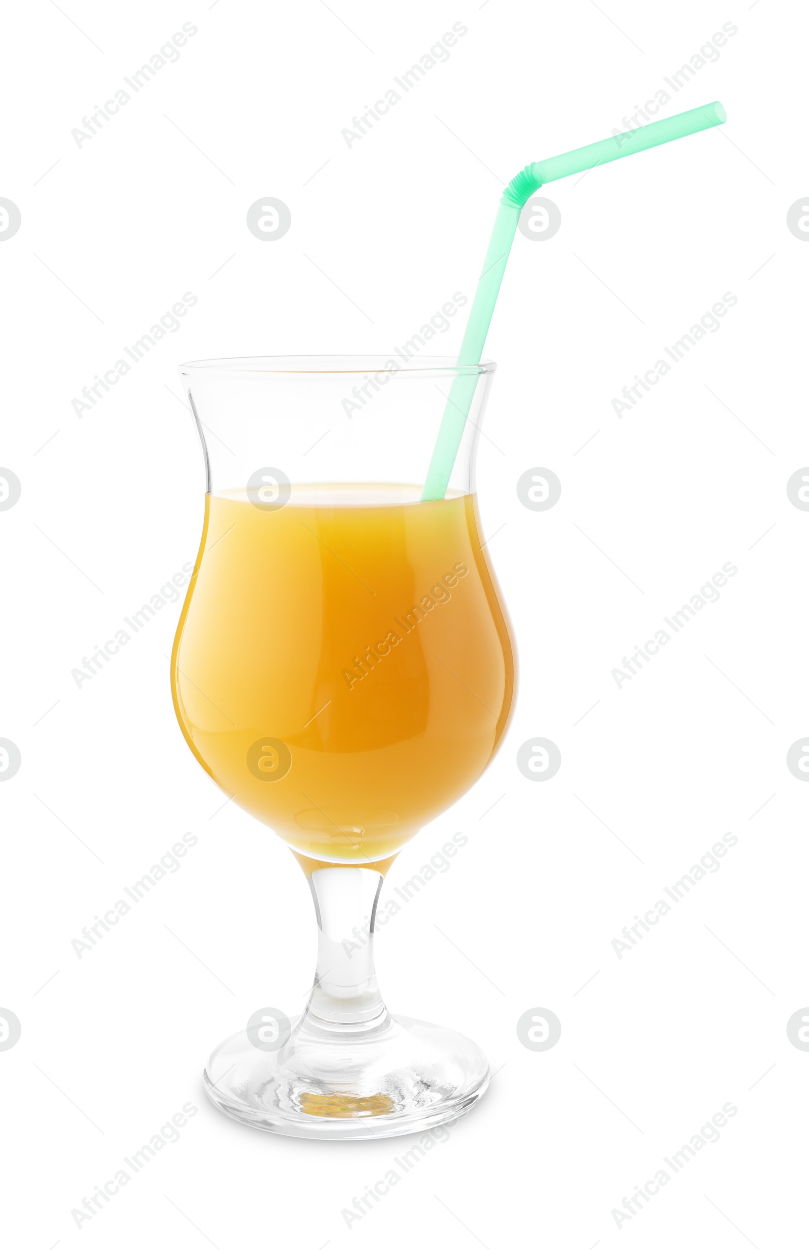 Tasty mango juice in glass with straw isolated on white Photo of Tasty mango juice in glass with straw isolated on white