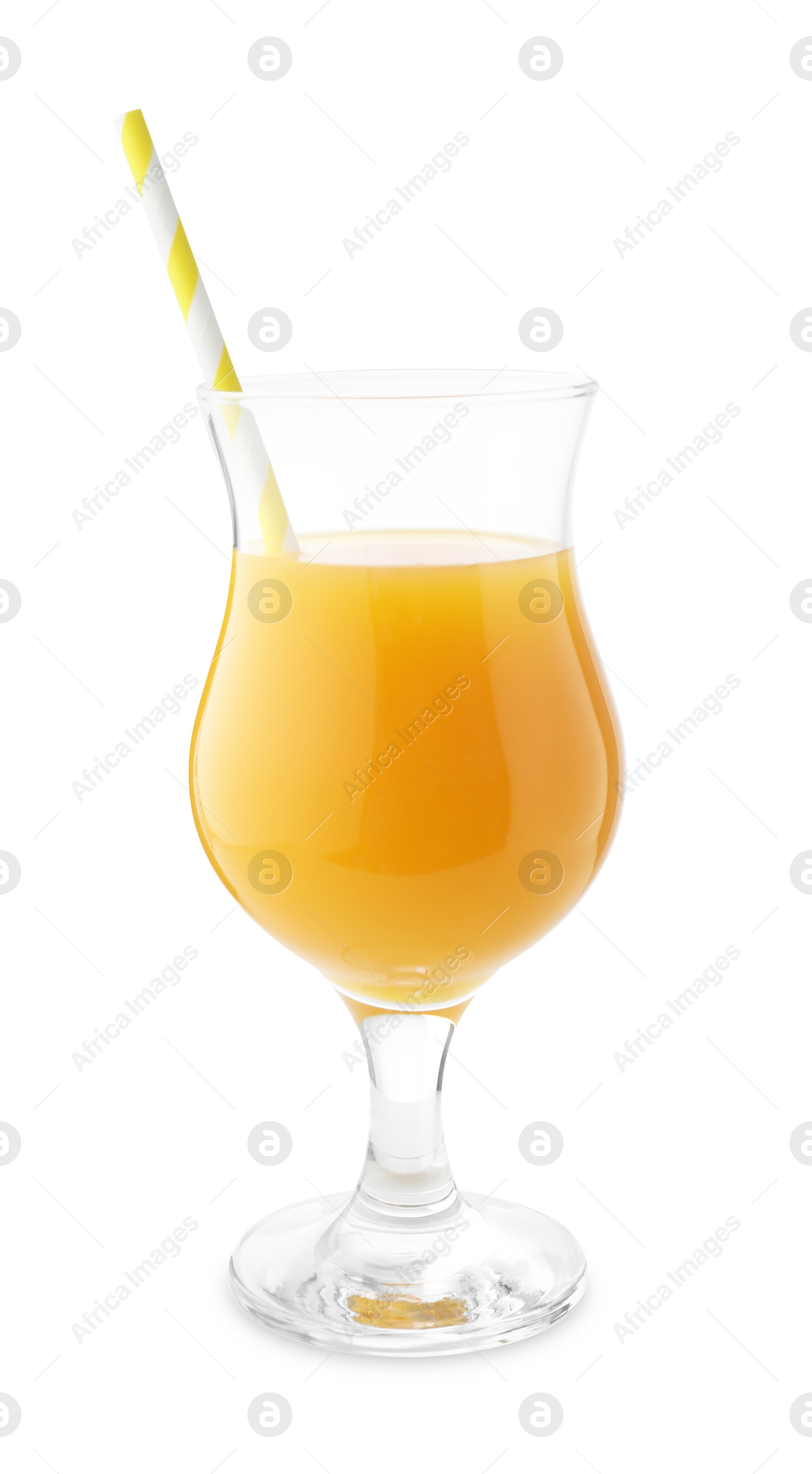 Tasty mango juice in glass with straw isolated on white Photo of Tasty mango juice in glass with straw isolated on white