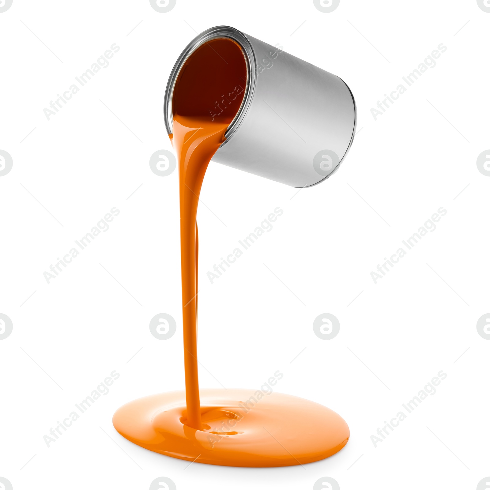 Orange paint pouring out of can on white background Image of Orange paint pouring out of can on white background