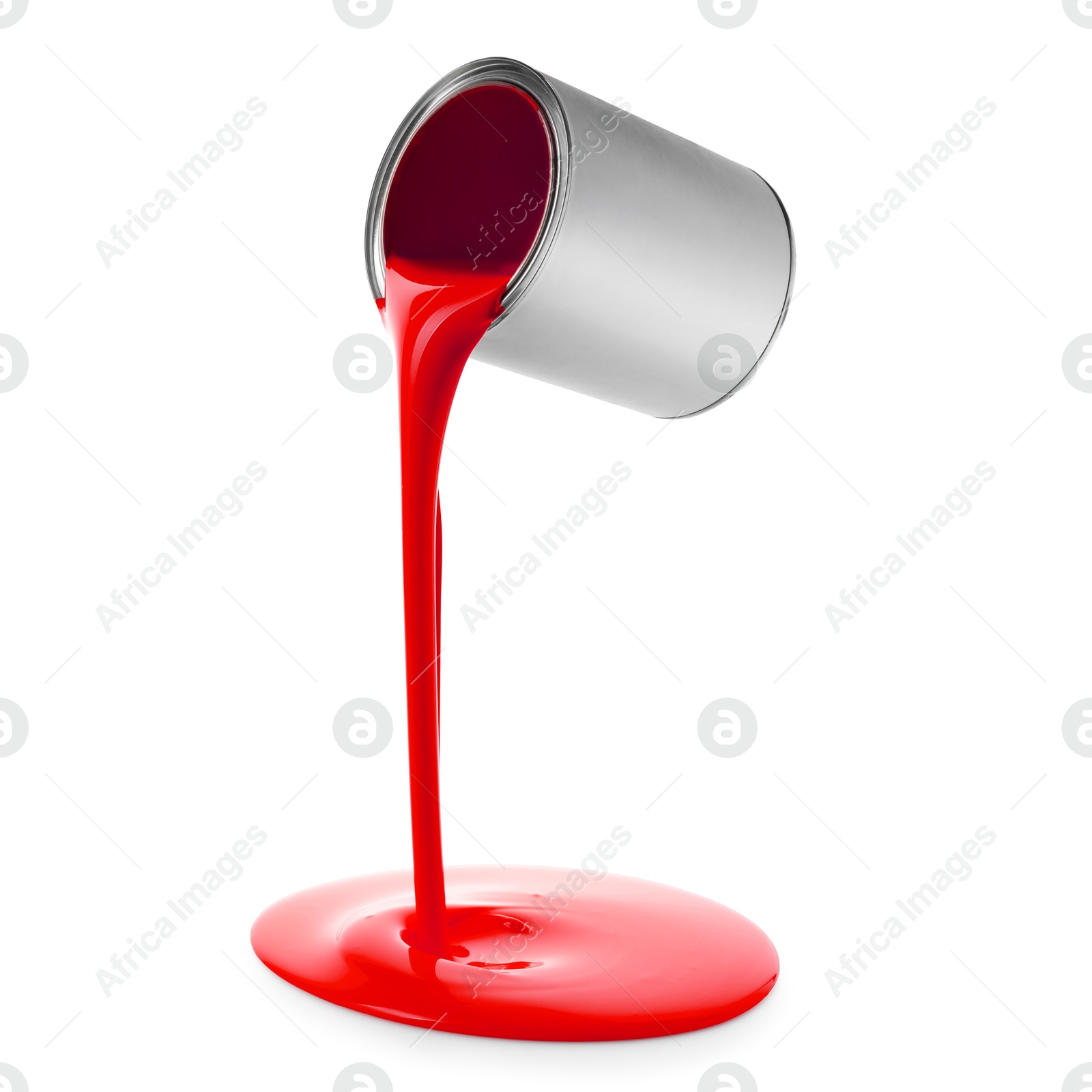 Red paint pouring out of can on white background Image of Red paint pouring out of can on white background