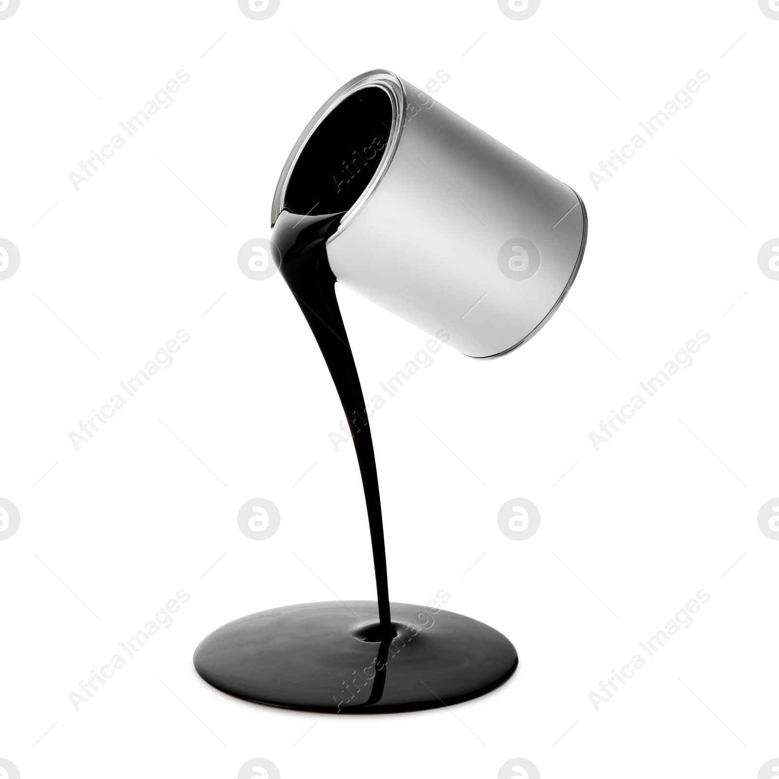 Black paint pouring out of can on white background Image of Black paint pouring out of can on white background