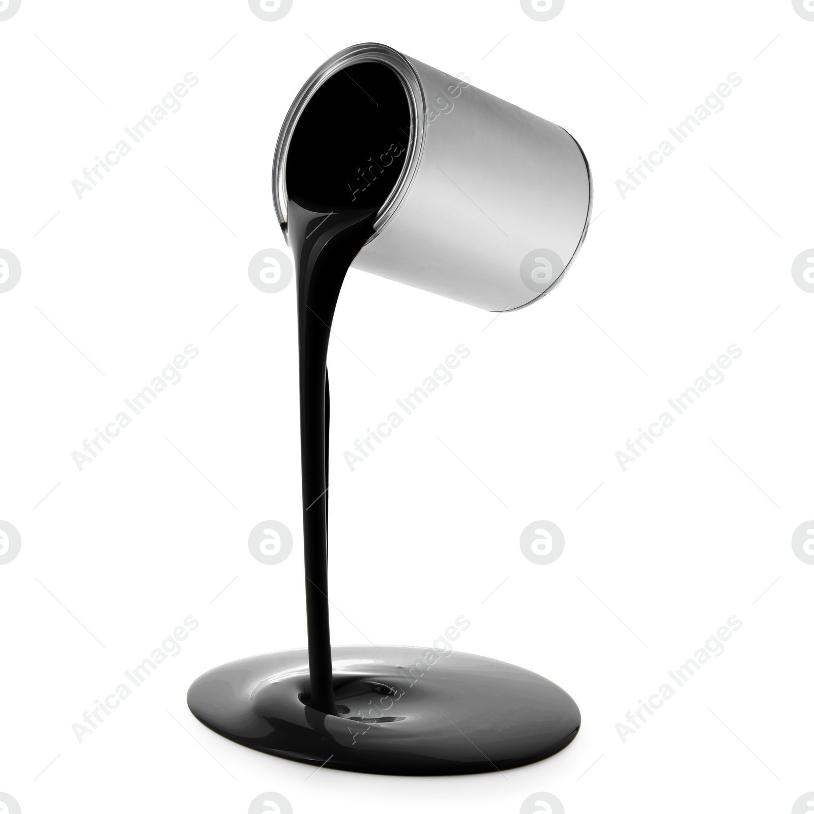 Black paint pouring out of can on white background Image of Black paint pouring out of can on white background