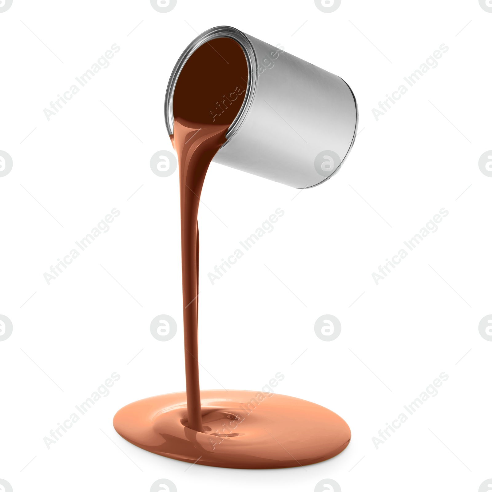 Brown paint pouring out of can on white background Image of Brown paint pouring out of can on white background