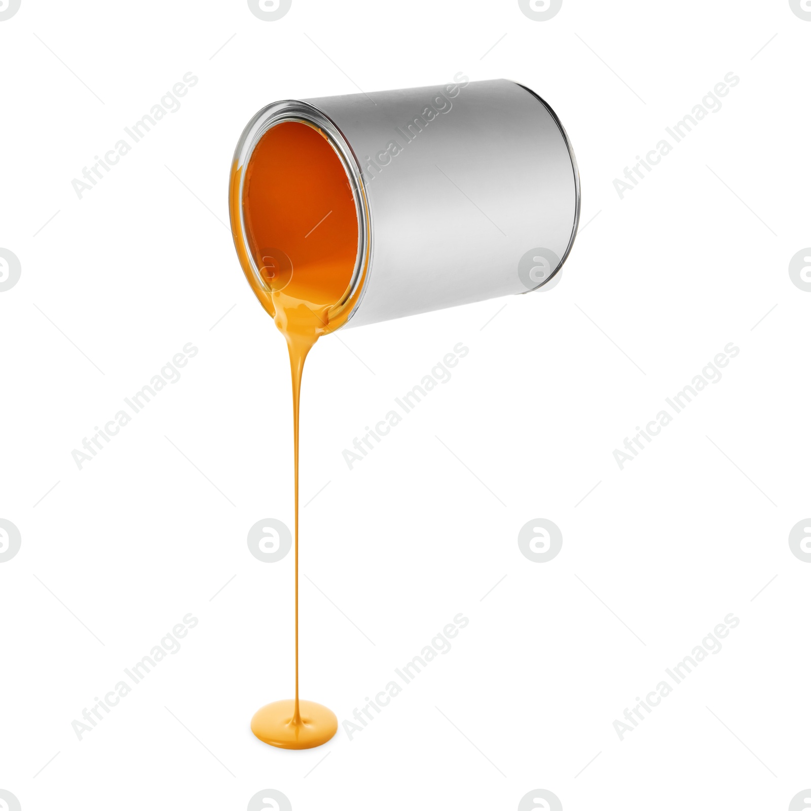 Orange paint pouring out of can on white background Image of Orange paint pouring out of can on white background
