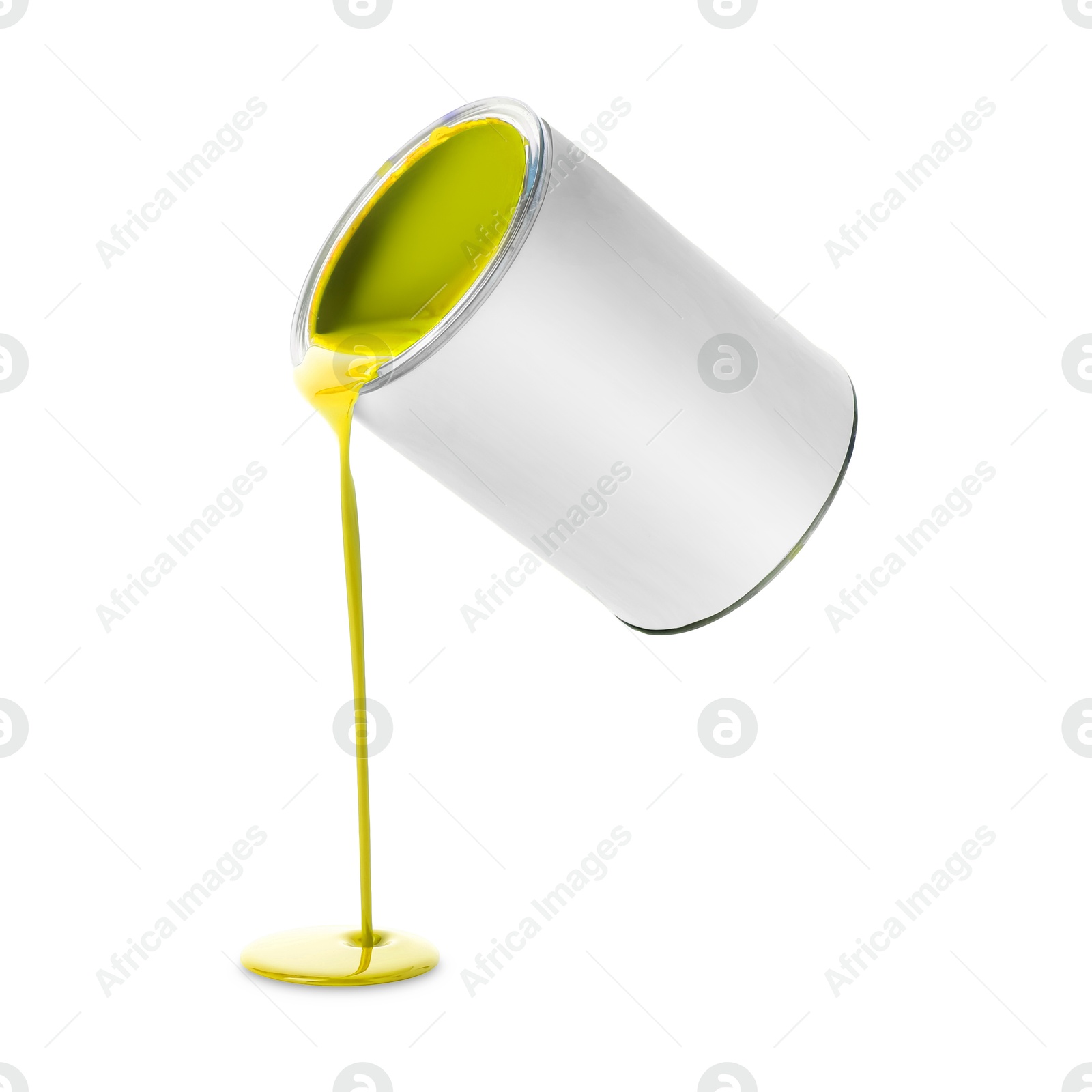Yellow paint pouring out of can on white background Image of Yellow paint pouring out of can on white background