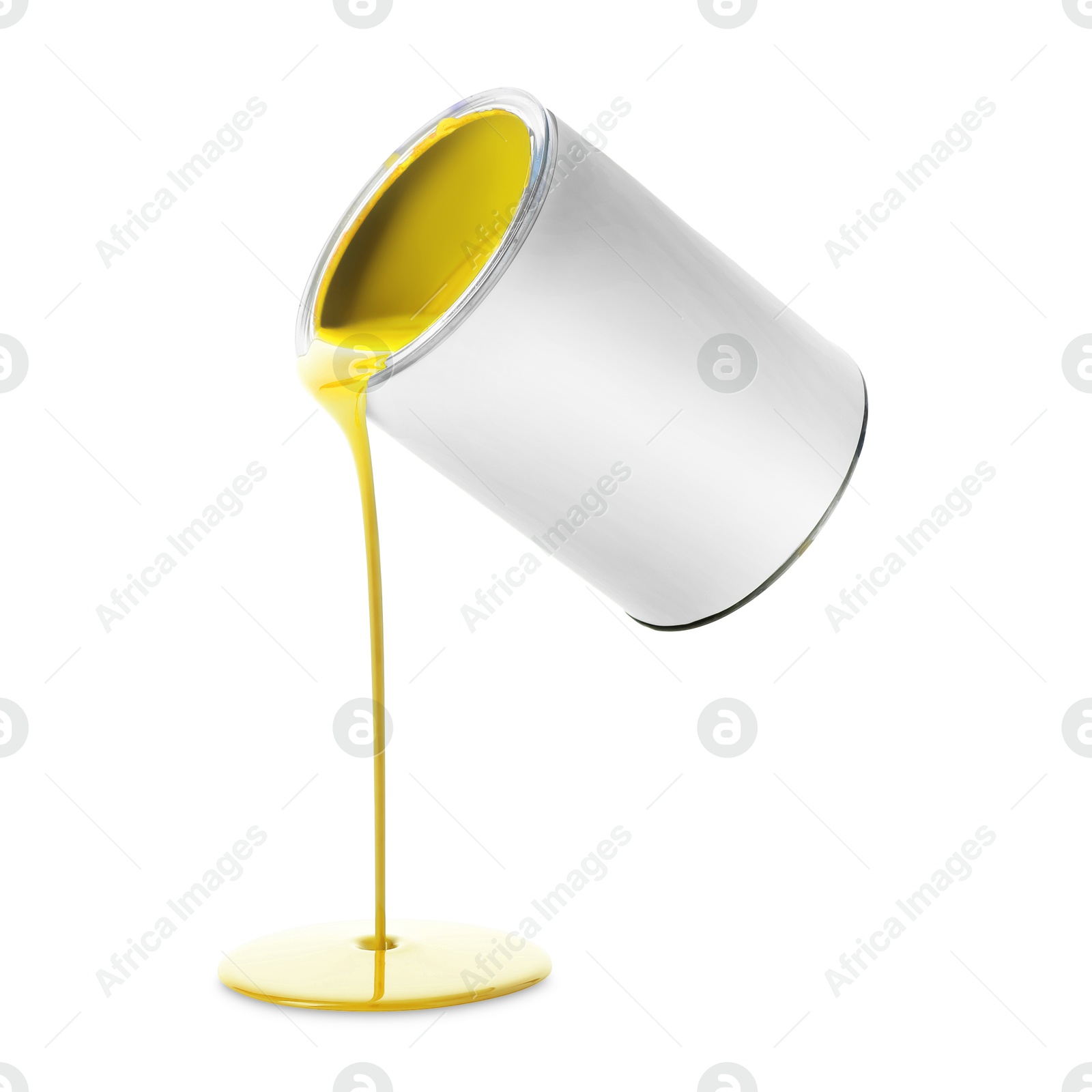 Yellow paint pouring out of can on white background Image of Yellow paint pouring out of can on white background