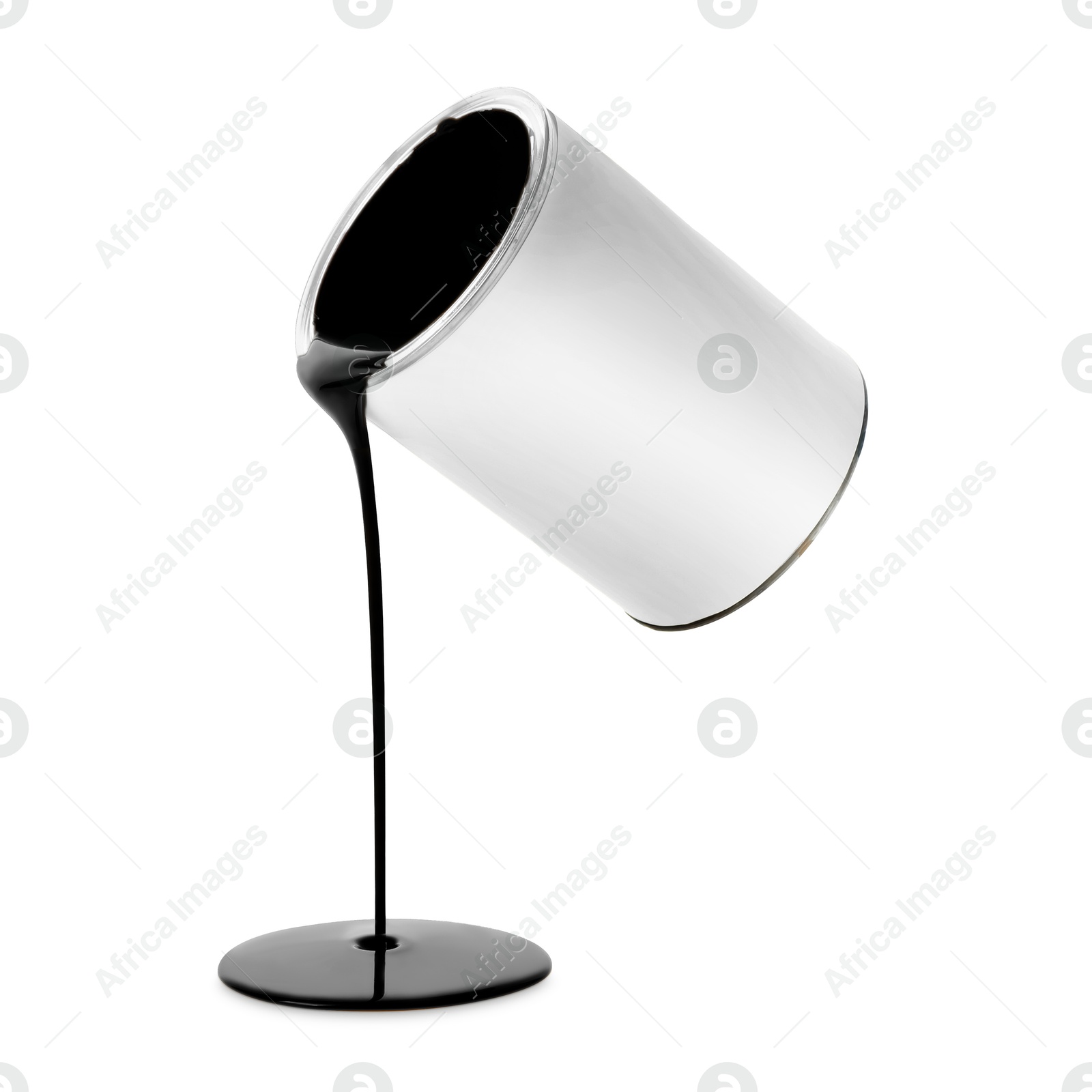 Black paint pouring out of can on white background Image of Black paint pouring out of can on white background