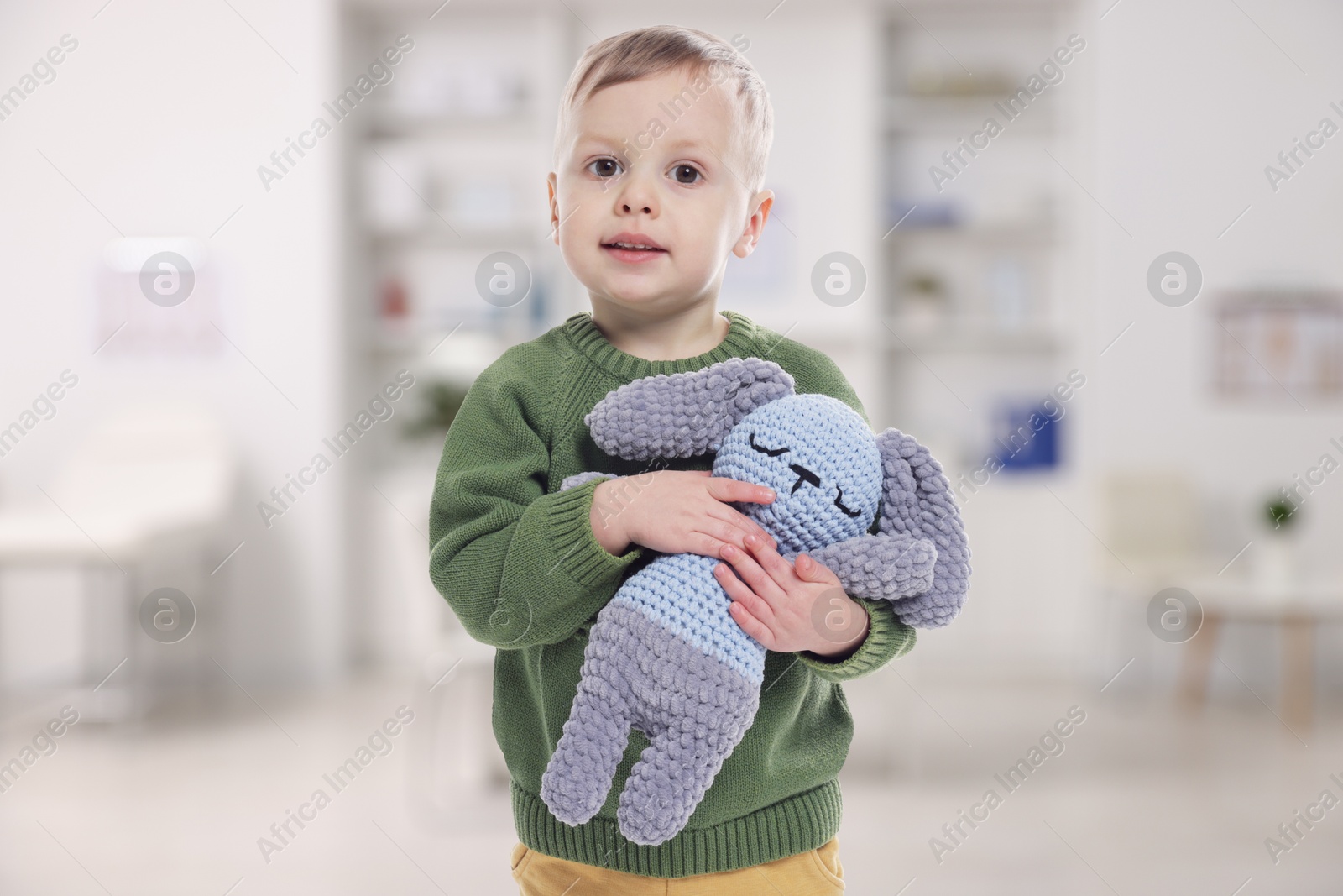 Cute little boy with toy bunny in pediatrician's office. Children's hospital Image of Cute little boy with toy bunny in pediatrician's office. Children's hospital