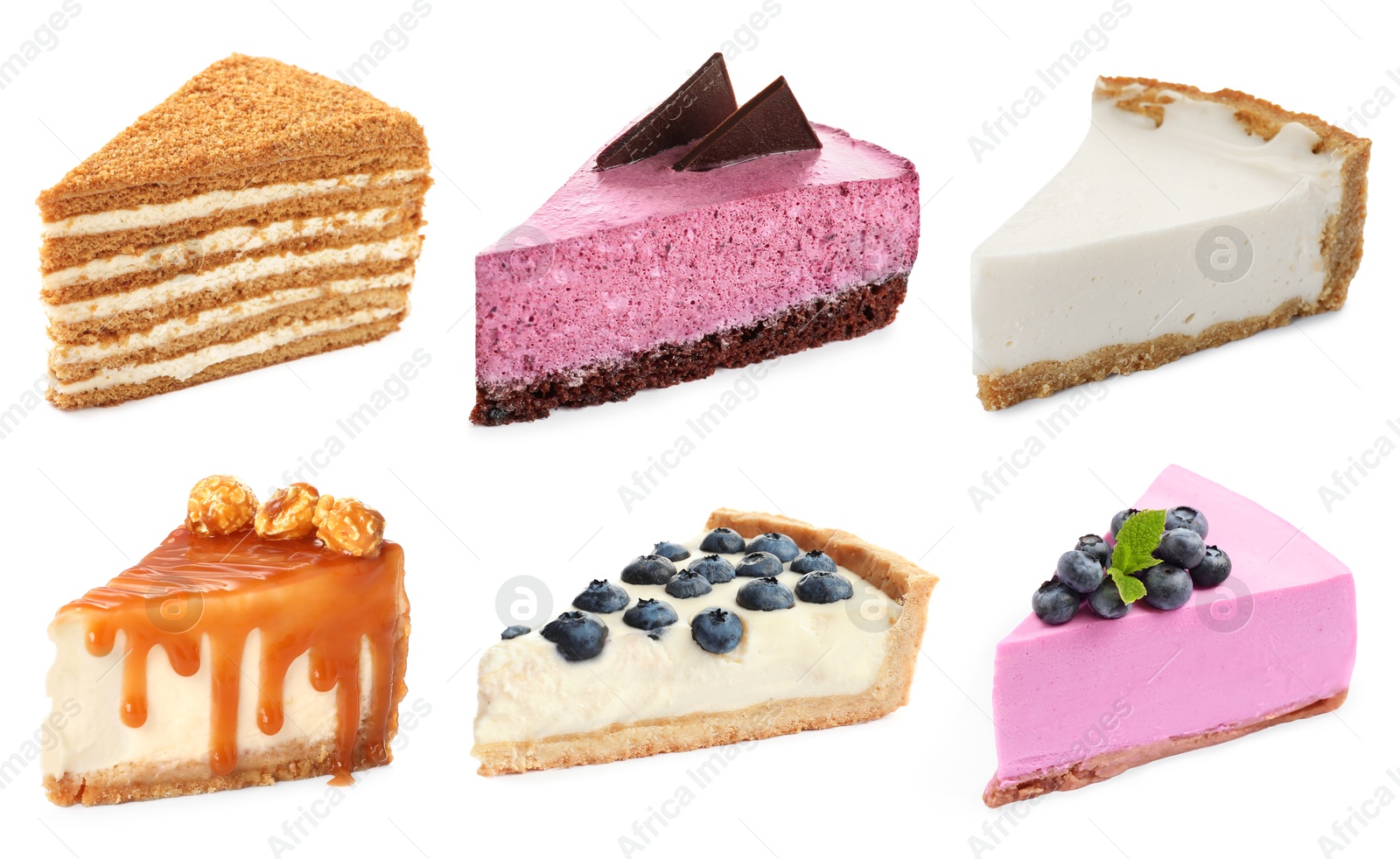 Different tasty cakes isolated on white, set Image of Different tasty cakes isolated on white, set