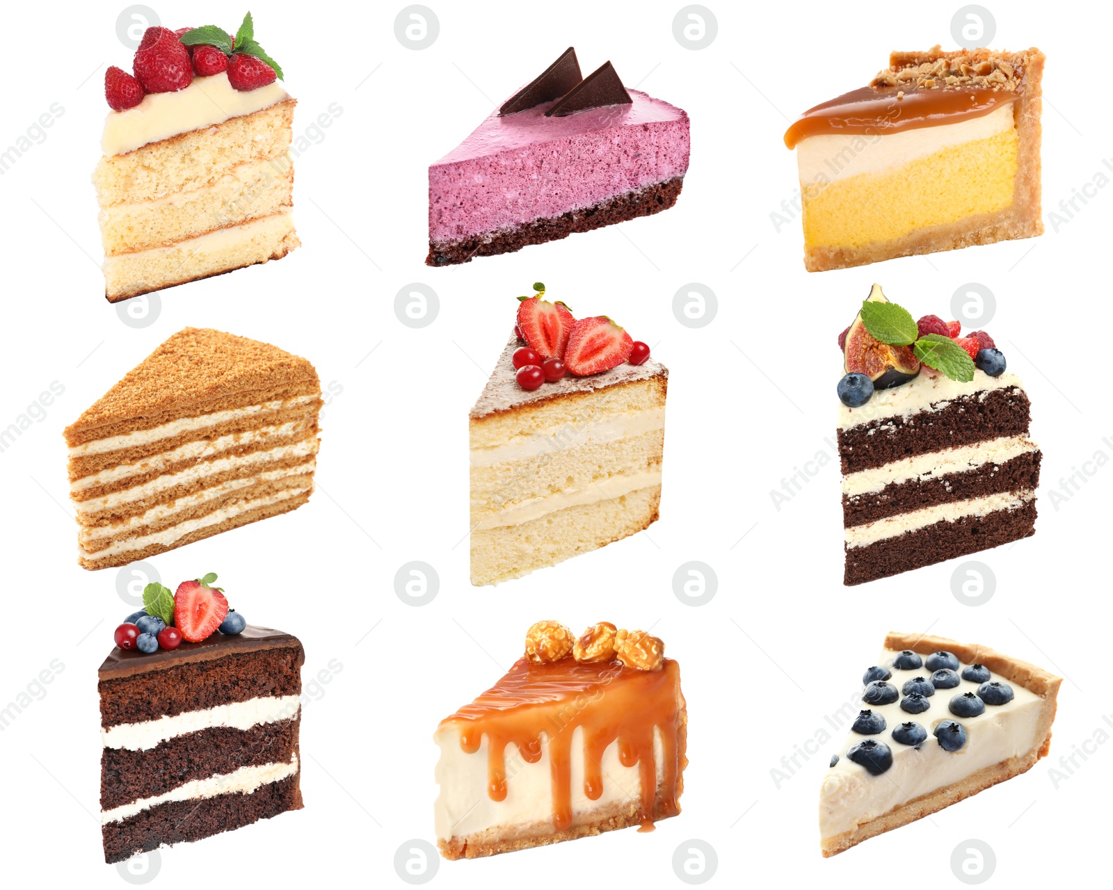 Different tasty cakes isolated on white, set Image of Different tasty cakes isolated on white, set