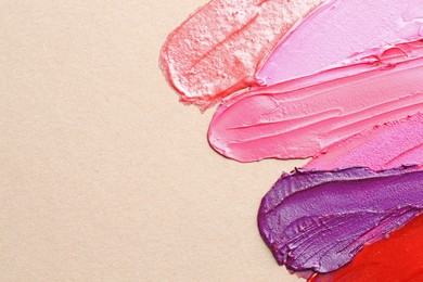 Photo of Different cosmetic products on light background, flat lay. Space for text