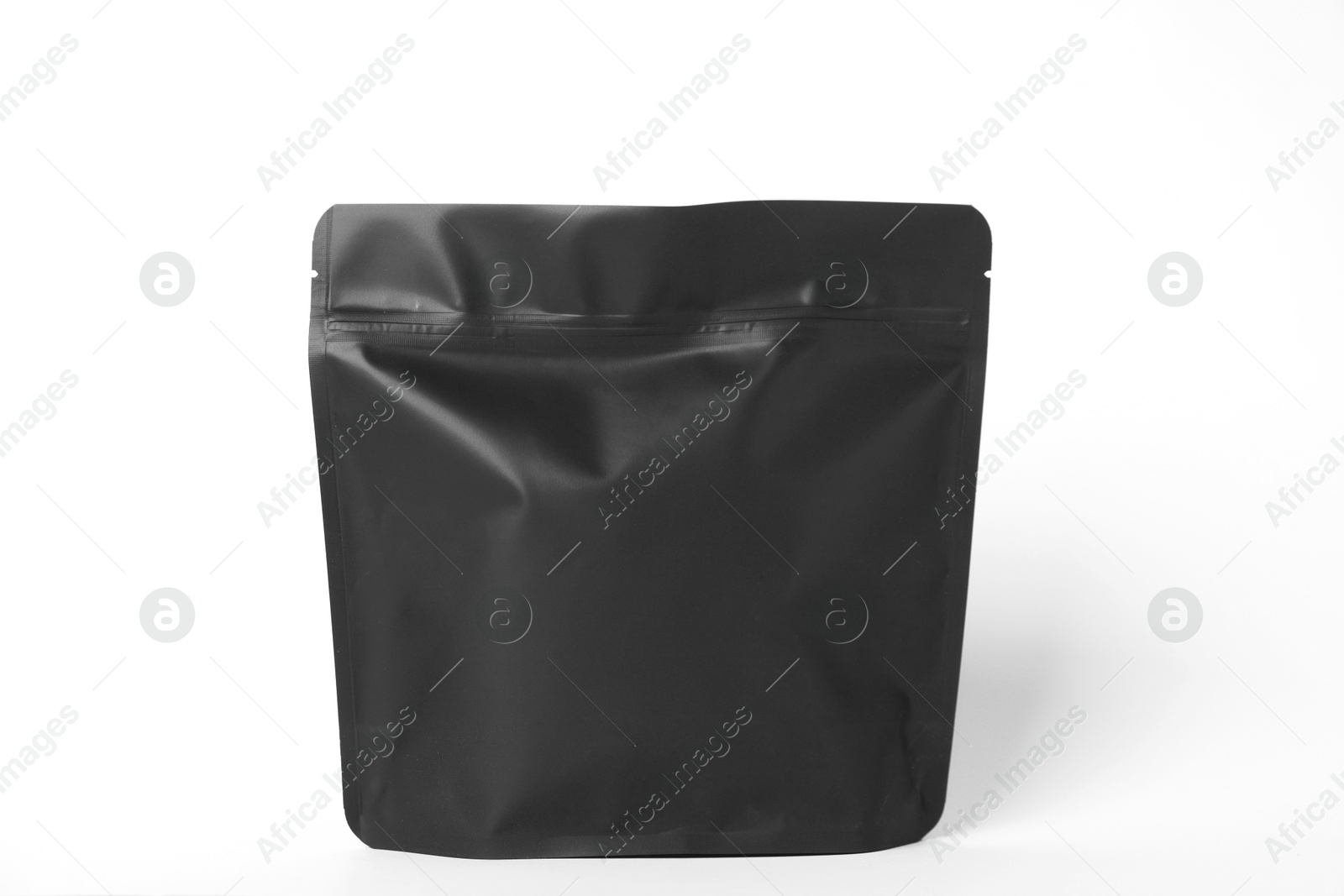 One zipper stand-up pouch on white background. Mockup for design Photo of One zipper stand-up pouch on white background. Mockup for design