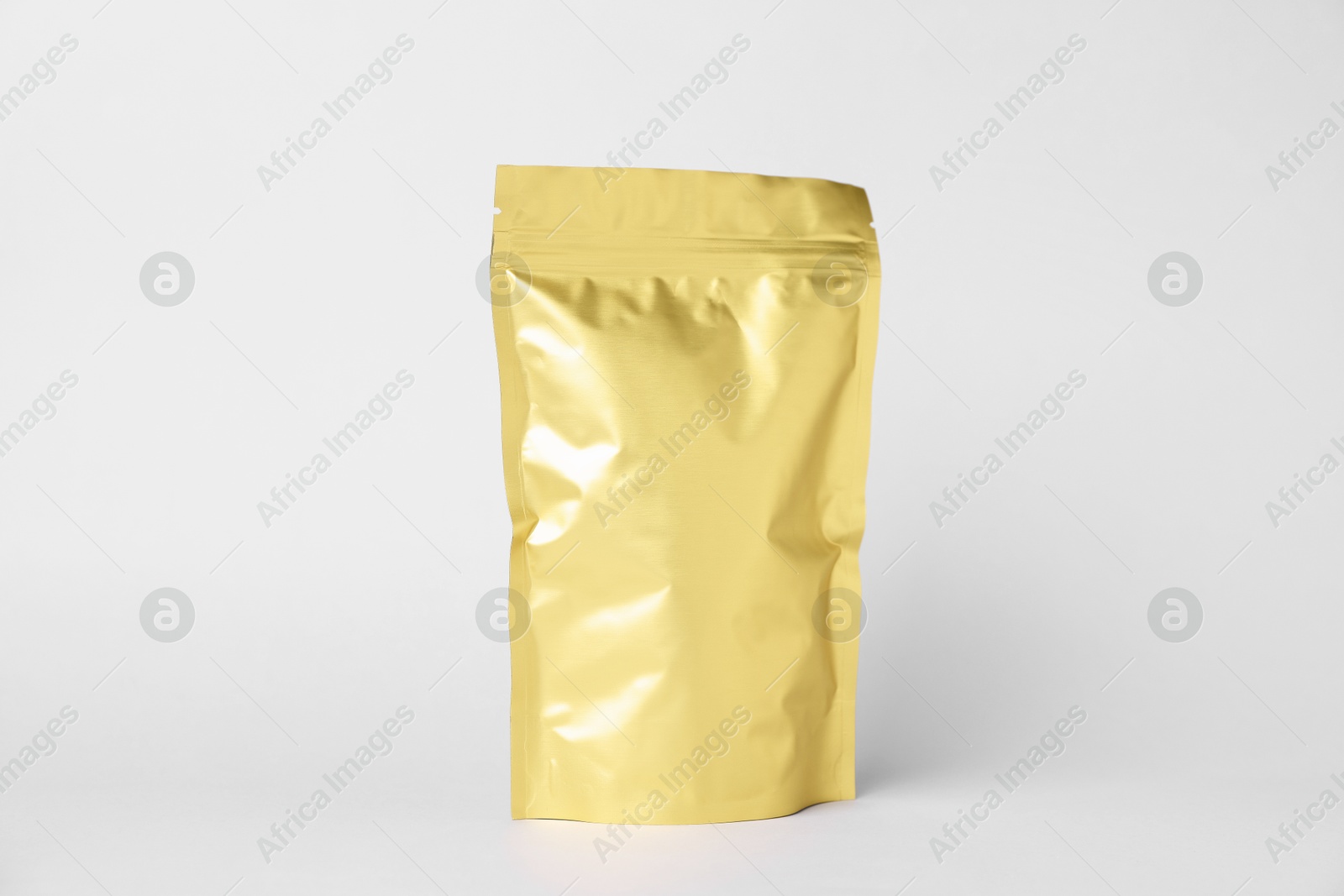 One zipper stand-up pouch on white background. Mockup for design Photo of One zipper stand-up pouch on white background. Mockup for design
