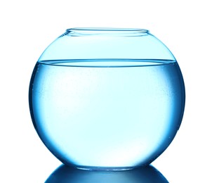 Photo of Glass aquarium with water isolated on white