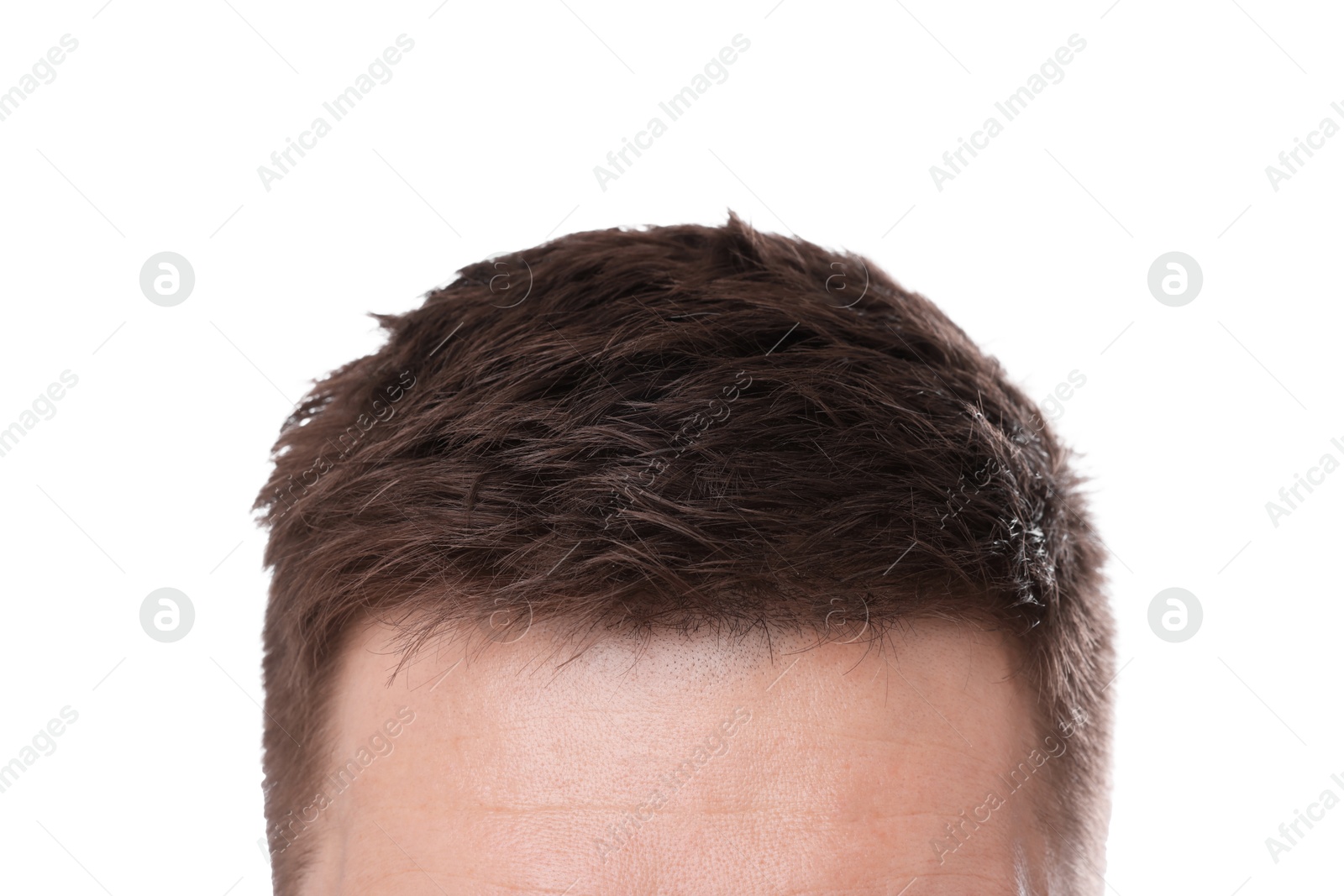 Man with brown hair on white background, closeup Photo of Man with brown hair on white background, closeup