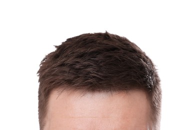 Photo of Man with brown hair on white background, closeup