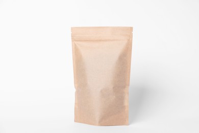 Photo of One zipper stand-up pouch on white background. Mockup for design
