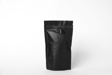 Photo of One zipper stand-up pouch on white background. Mockup for design
