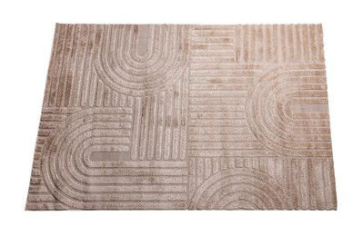 Photo of Stylish rug with pattern isolated on white, top view