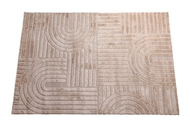 Photo of Stylish rug with pattern isolated on white, top view
