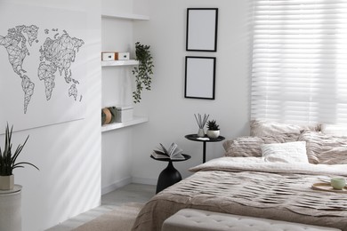 Photo of Comfortable bed with beautiful linens in bedroom
