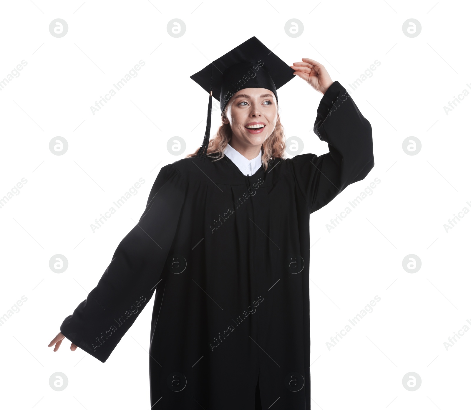 Happy student after graduation on white background Photo of Happy student after graduation on white background