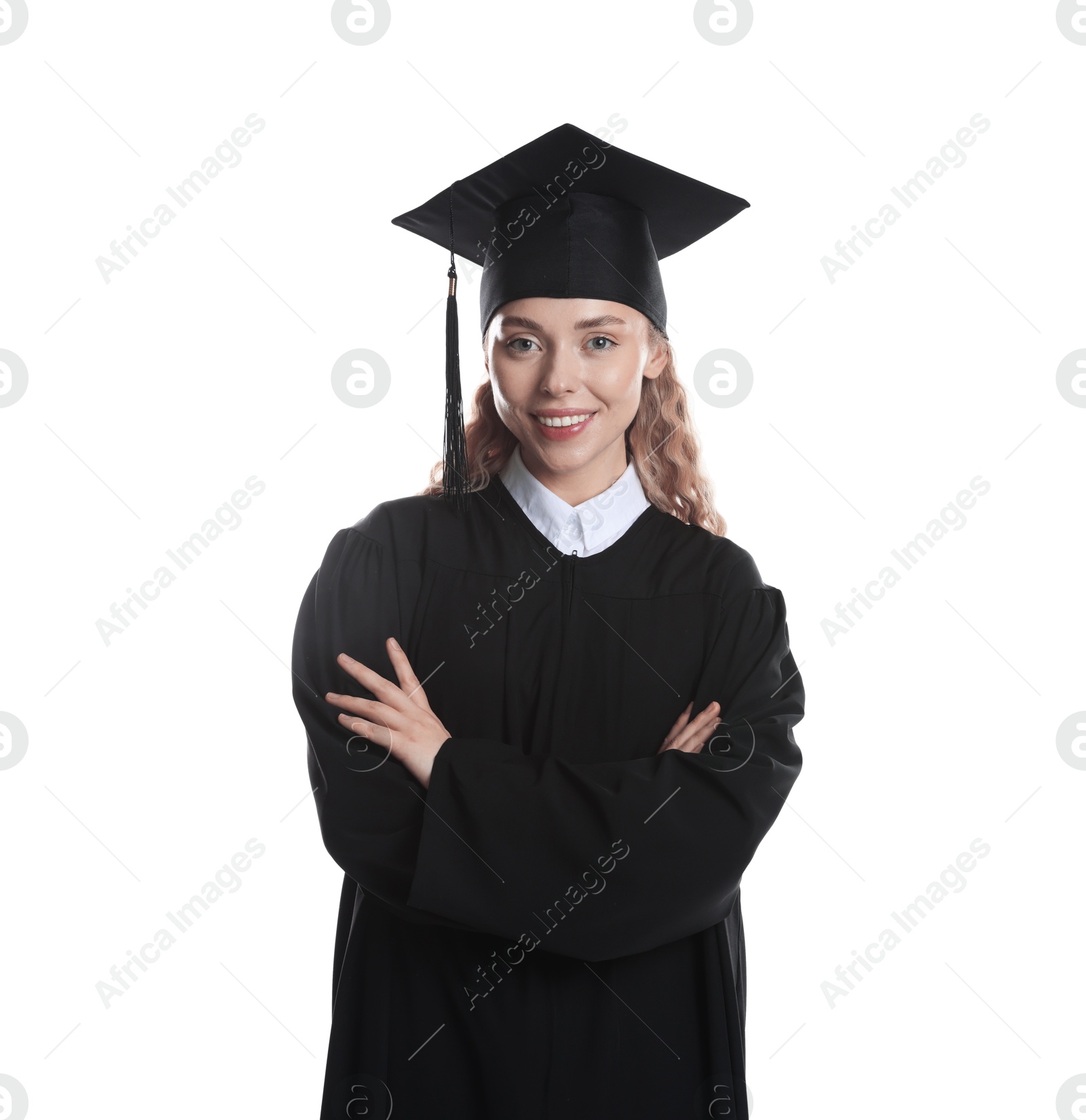 Happy student after graduation on white background Photo of Happy student after graduation on white background