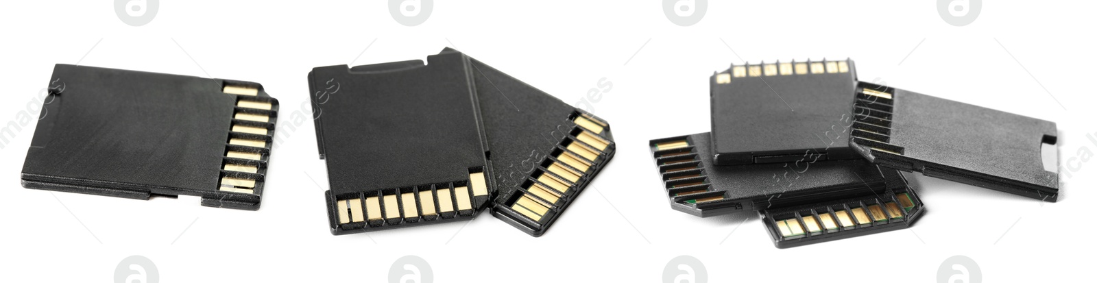 SD memory cards isolated on white, collage Image of SD memory cards isolated on white, collage