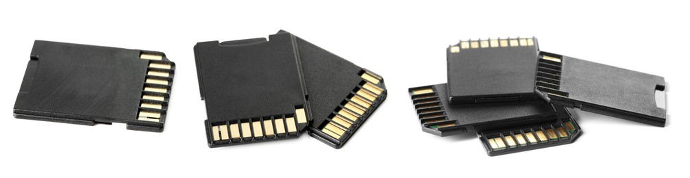 Image of SD memory cards isolated on white, collage