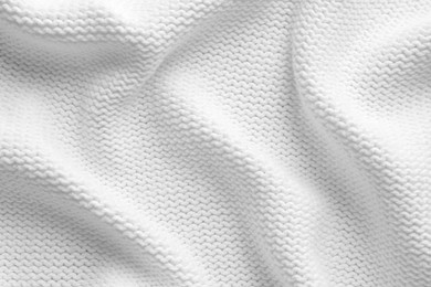 Image of Texture of white knitted fabric as background, top view