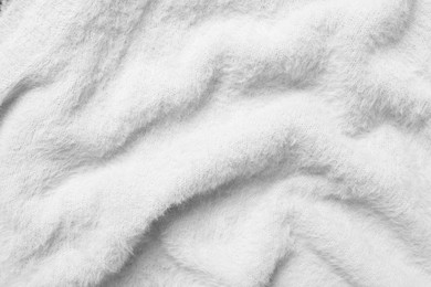 Image of Texture of white fluffy fabric as background, top view