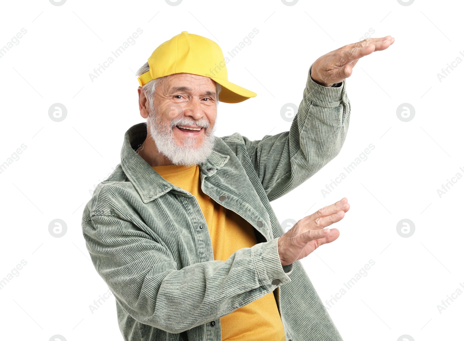 Elderly man in stylish outfit on white background Photo of Elderly man in stylish outfit on white background