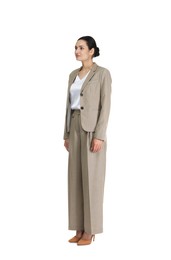 Photo of Confident business woman in suit on white background