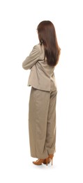 Photo of Confident woman in suit on white background