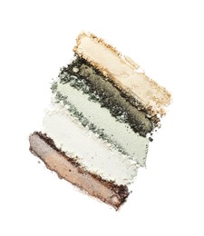 Photo of Colorful eyeshadows on white background, top view