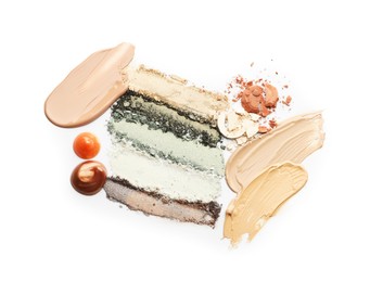 Photo of Different cosmetic products on white background, top view