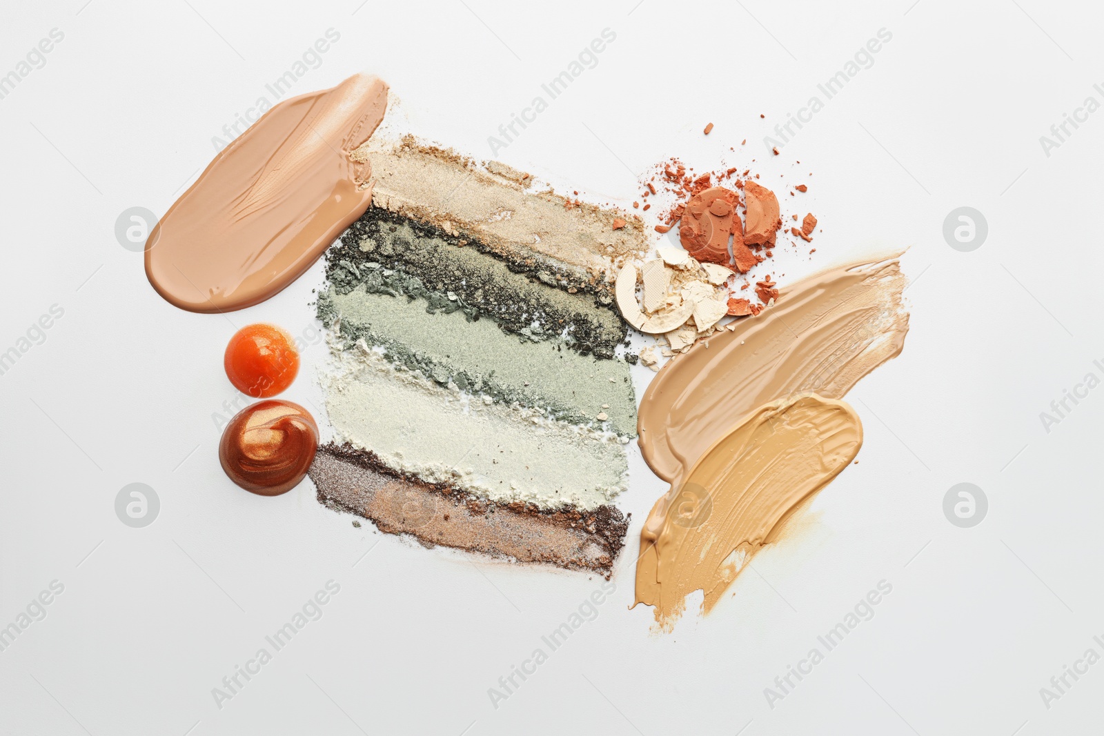 Different cosmetic products on white background, flat lay Photo of Different cosmetic products on white background, flat lay