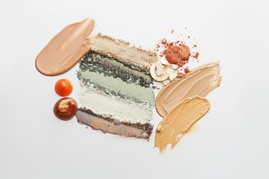 Photo of Different cosmetic products on white background, flat lay