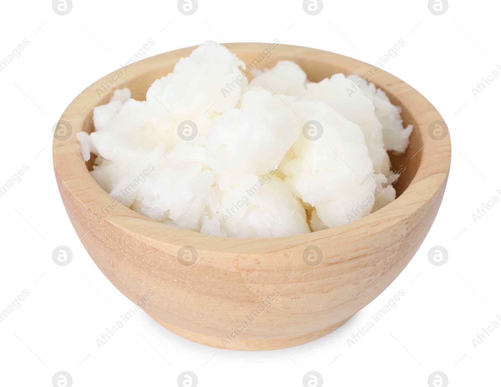 Photo of Shea butter in bowl isolated on white