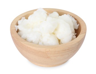 Photo of Shea butter in bowl isolated on white
