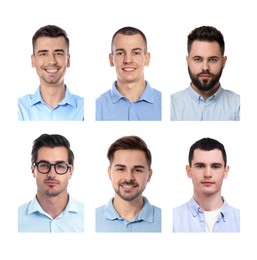 Image of Photos of different men for passport or other identification document on white background, set